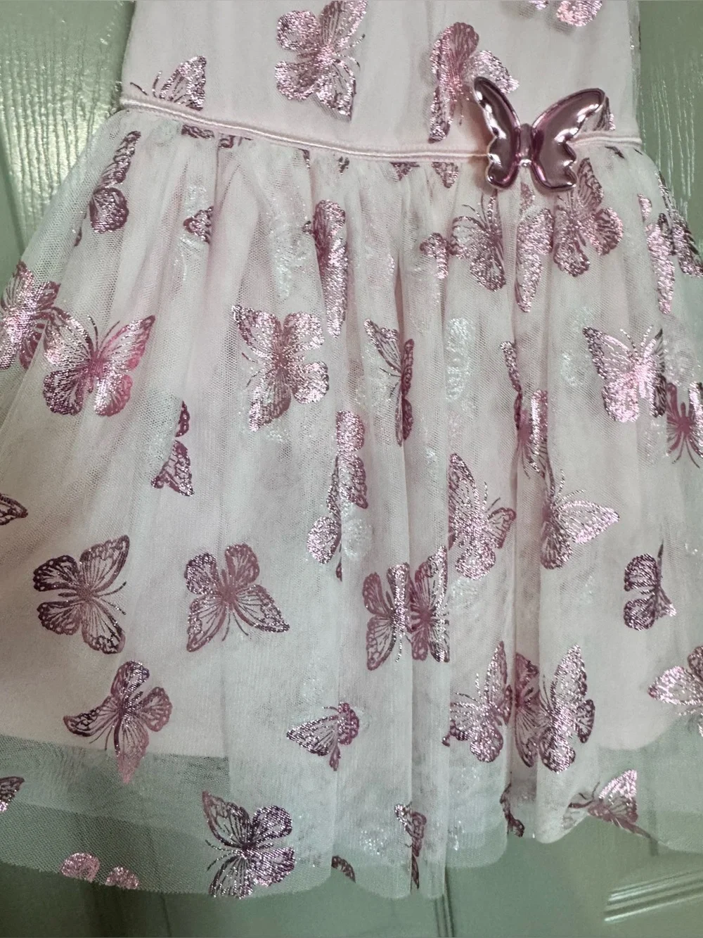 Zunie Light Pink Dress with Rose-Gold Butterfly Accents
